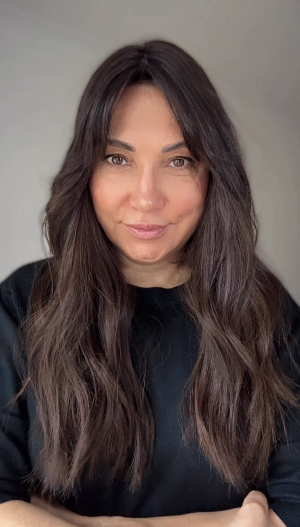 FEATHERLITE VIRGIN BROWN TOPPER WITH SUBTLE CARAMEL BALAYAGE