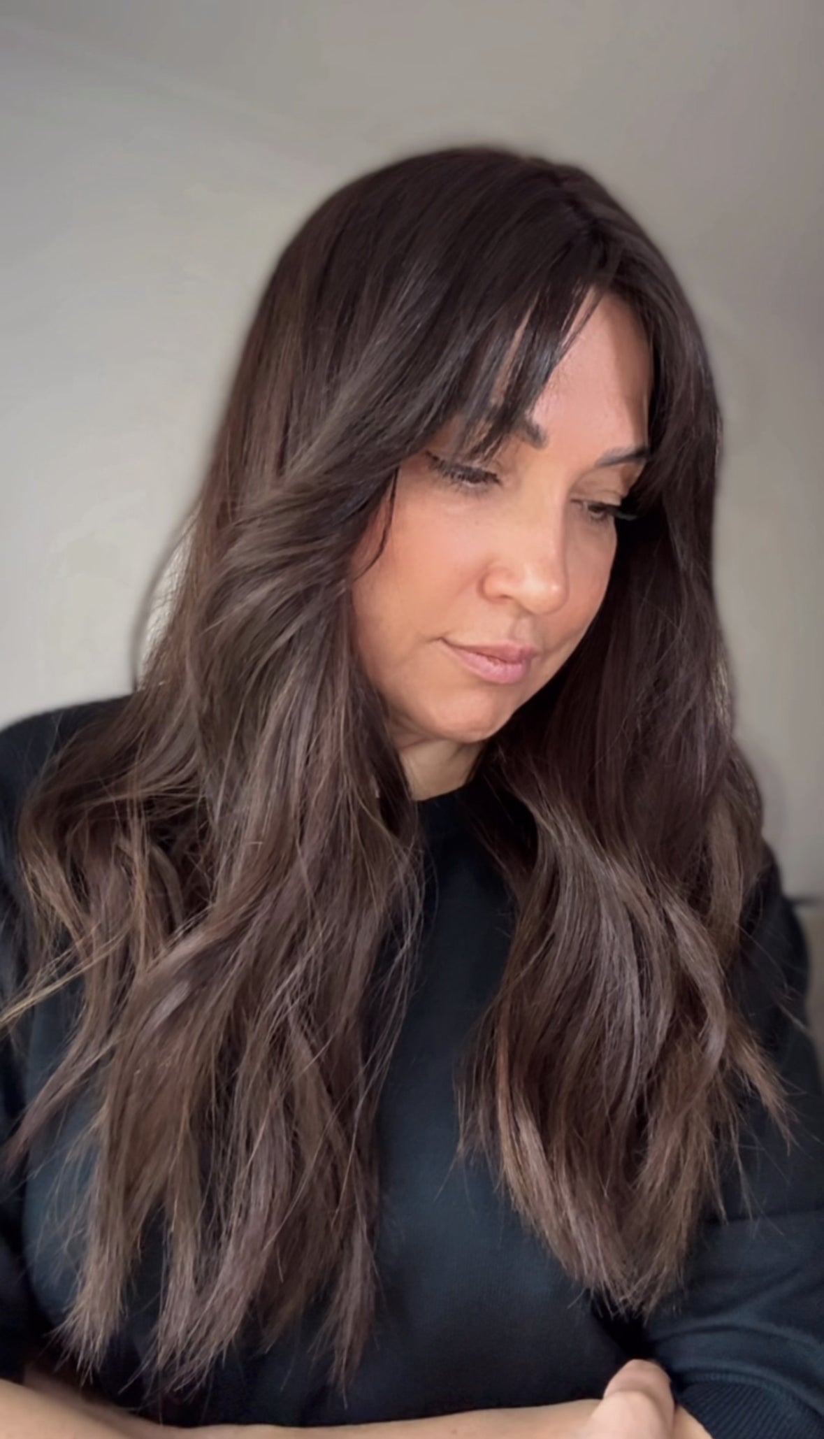 FEATHERLITE VIRGIN BROWN TOPPER WITH SUBTLE CARAMEL BALAYAGE