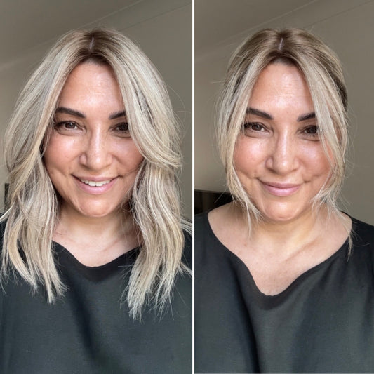 ASH BLONDE TOPPER WITH SUBTLE SOFT ROOT SHADOW