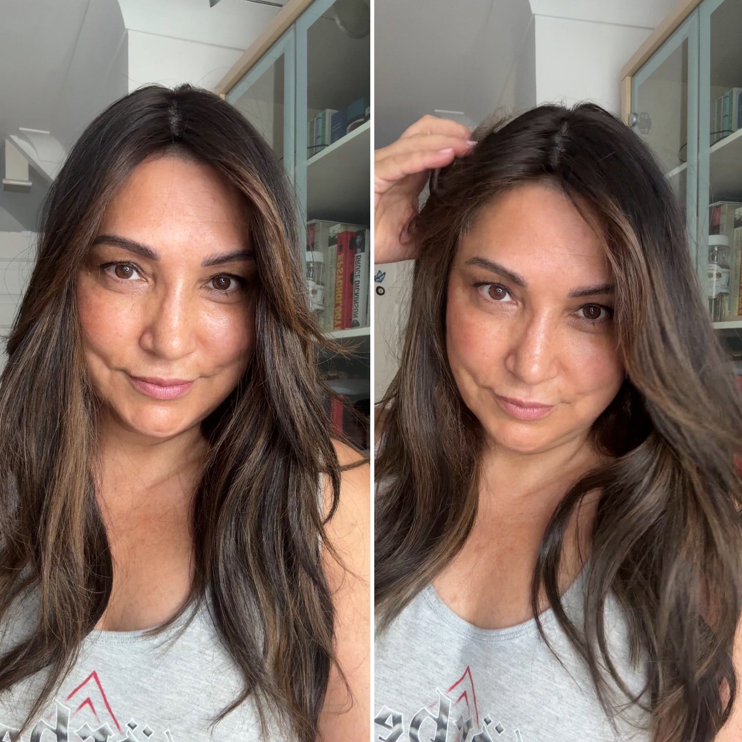 DARK BEOWN/SOFT BLACK VIRGIN TOPPER WITH ASHY RIBBON BALAYAGE